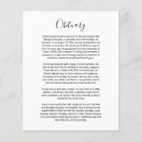 Simple Obituary Insert Card