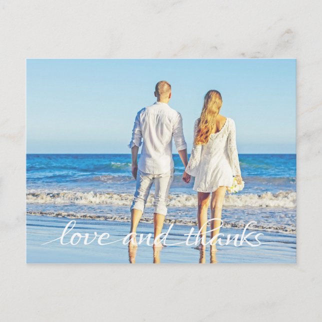 Simple Ocean Beach Couple Love and Thanks Postcard (Front)