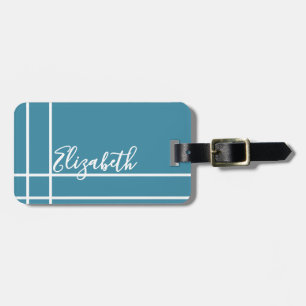 Simple ocean blue minimalist custom name ladies  luggage tag