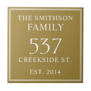 Simple Ochre Date Established Address House Plaque Tile