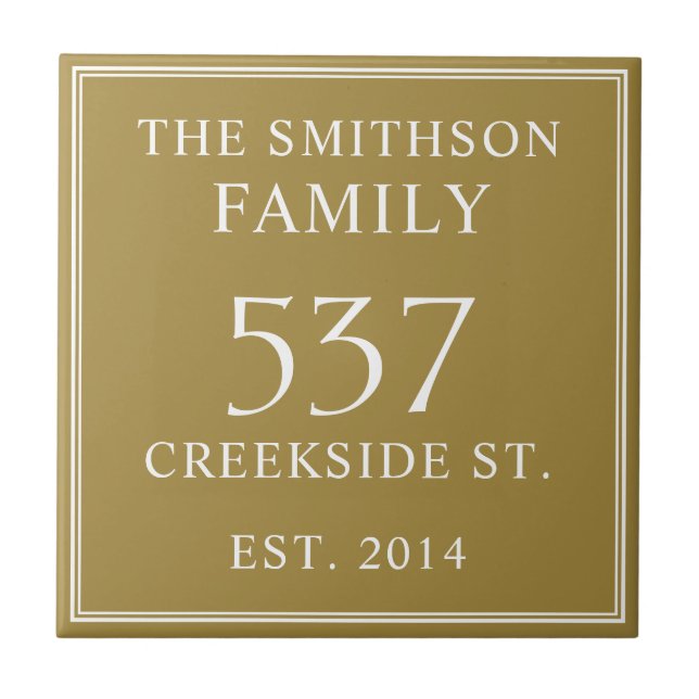 Simple Ochre Date Established Address House Plaque Tile (Front)