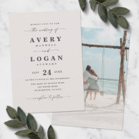 Simple Off-White Wedding Invitation with Photo