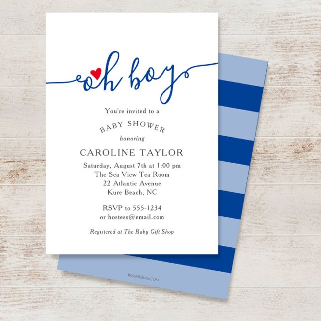 Simple Oh Boy Red Blue July 4th Baby Shower Invitation (Creator Uploaded)