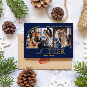 Simple Oh Deer What a Year Photo Collage Christmas Card
