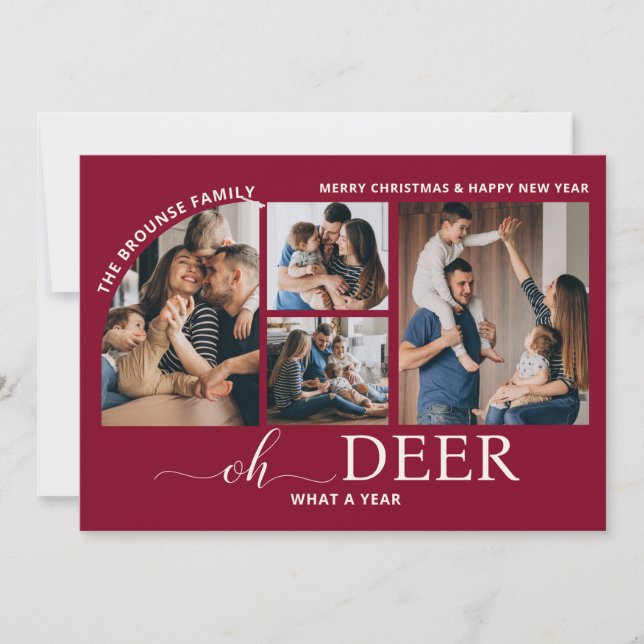 Simple Oh Deer What a Year Photo Collage Christmas Card (Front)