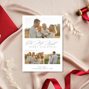 Simple Oh Holy Night Christian 3 Photo Family Holiday Card