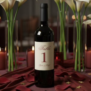 Simple Old Money Bold Red Wedding Table Numbers Wine Label