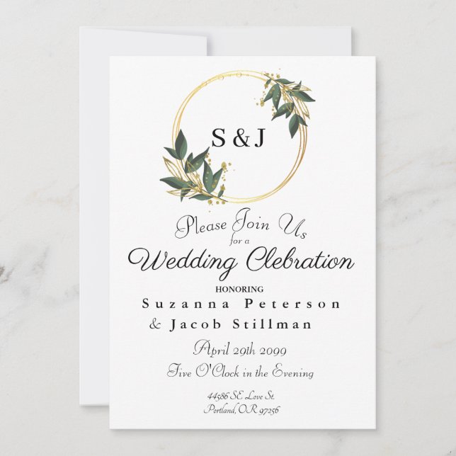 Simple Olive Green and Gold Round Frame  Invitation (Front)