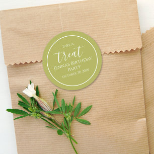 Simple Olive Green Birthday Calligraphy Cute Party Classic Round Sticker