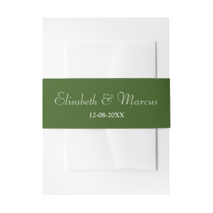 Simple olive green elegant invitation belly band