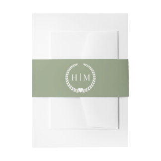 Simple Olive Green Minimalist Monogram Invitation Belly Band