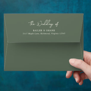 Simple Olive Green Modern Wedding Envelope