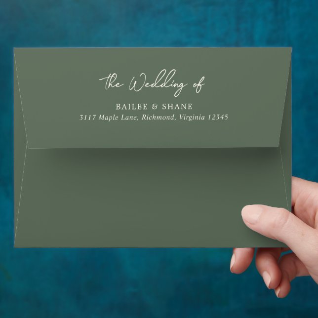 Simple Olive Green Modern Wedding Envelope (Hand)