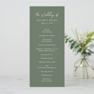 Simple Olive Green Modern Wedding Programme