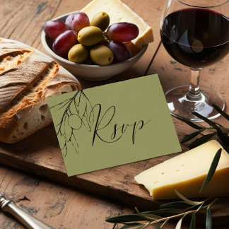 Simple Olive Green Olive Branch Meal Choice RSVP Card