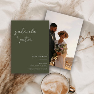 Simple Olive Green Photo Wedding Save The Date Invitation