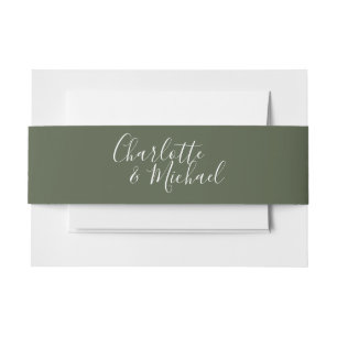 Simple Olive Green Signature Script Invitation Belly Band