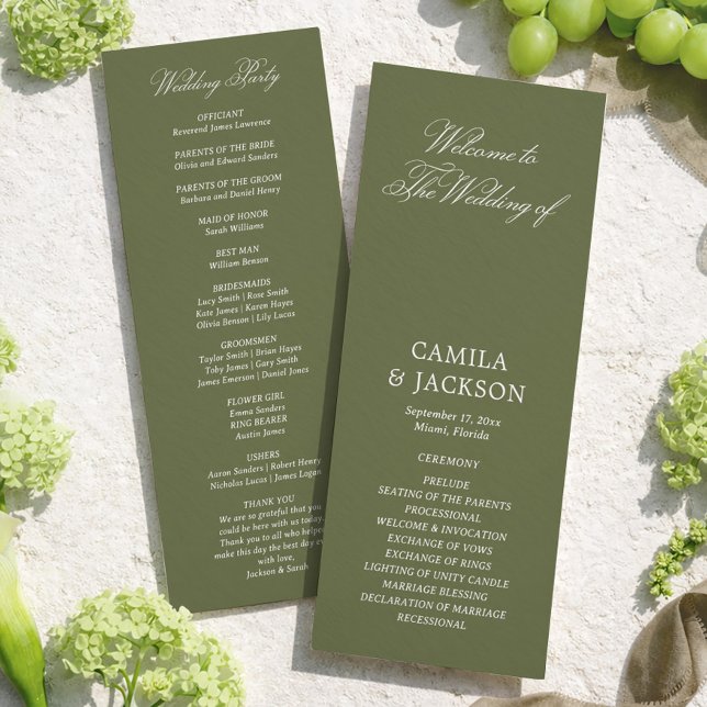 Simple Olive Green Wedding Flat Program Invitation (Creator Uploaded)