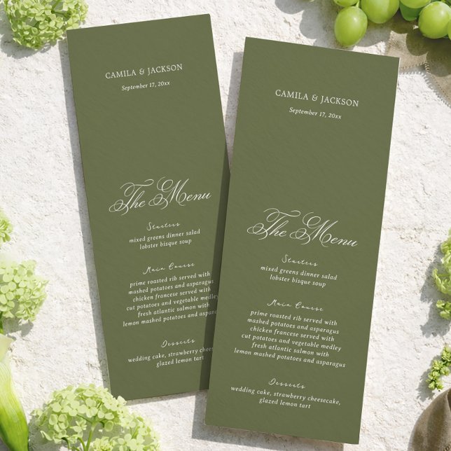 Simple Olive Green Wedding Menu Card (Creator Uploaded)