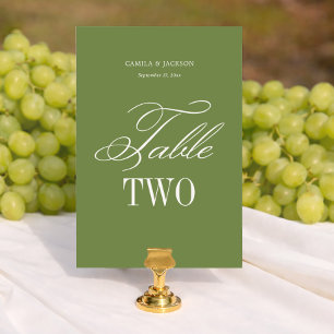 Simple Olive Green Wedding Table Number