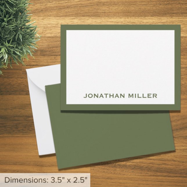 Simple Olive Green White Typographic Name Card (Creator Uploaded)
