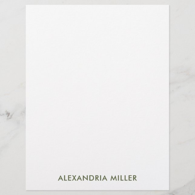 Simple Olive Typographic Name Stationery Custom Letterhead (Front)