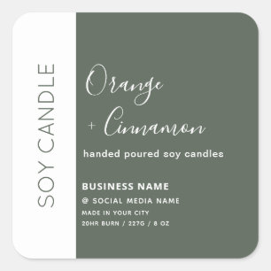 Simple  olive white  typography soy candle  square sticker