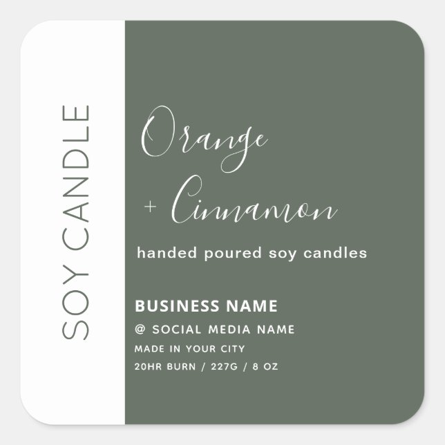 Simple  olive white  typography soy candle  square sticker (Front)