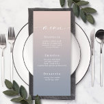 Simple Ombre Blush Pink & Dusty Blue Wedding Menu<br><div class="desc">Simple Ombre Blush Pink & Dusty Blue Wedding Reception Dinner Menus. This modern chic Menu Card is simple classic and elegant with a subtle ombre gradient fade and a pretty signature script calligraphy font with tails. Shown in the new Colorway. Available in several colour options, or feel free to edit...</div>