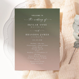 Simple Ombre Dark Green & Pink Wedding Ceremony Programme