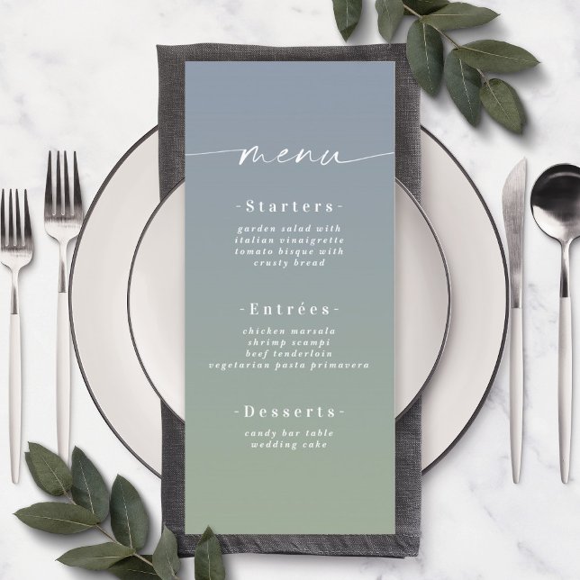 Simple Ombre Dusty Blue & Green Wedding Menu (Creator Uploaded)