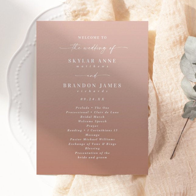 Simple Ombre Terracotta & Blush Wedding Ceremony Programme (Creator Uploaded)