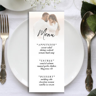 Simple Ombre White Photo Wedding Reception Menu