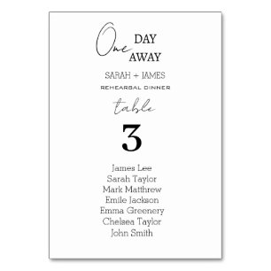 Simple One Day Away Wedding Seating Chart Table Number