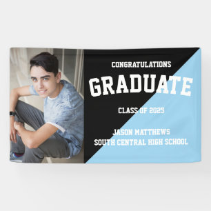 Simple One Photo Black Light Blue 2022 Graduation Banner