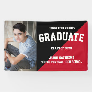 Simple One Photo Black Red 2022 Graduation Banner