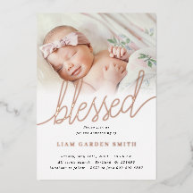 Simple One Photo Blessed Baptism Rose Gold 