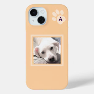 Simple One Photo Dog Paw Initial Light peach iPhone 15 Case