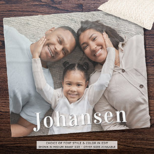 Simple One Photo Family Name Fleece Blanket