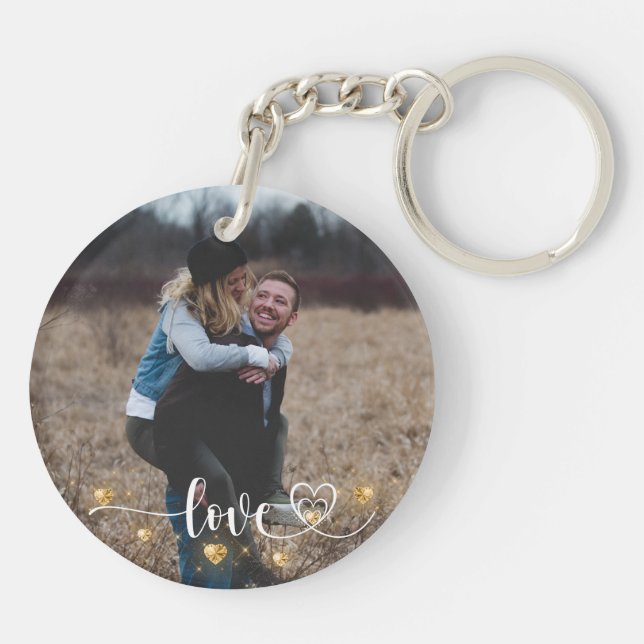 Simple One Photo Modern Script Love Heart Jewels K Key Ring (Back)