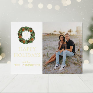 Simple One Photo Monogram Wreath Gold