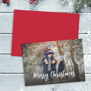 Simple One Photo Red Script Typography Holiday Card