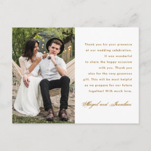 Simple One Photo Wedding Thank You Message Postcar Postcard
