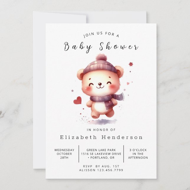 Simple Online Bear Baby Shower Invitation (Front)