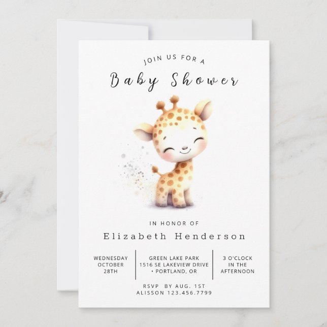  Simple Online Giraffe Baby Shower Invitation (Front)