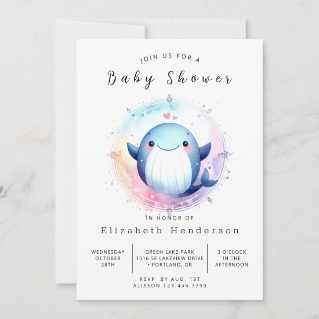 Simple Online Whale Baby Shower Invitation (Front)
