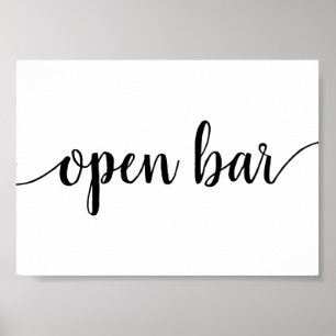 Simple Open Bar Black Script Any Event Sign