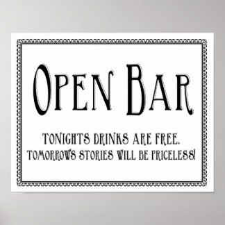 Simple Open Bar Wedding Reception Sign