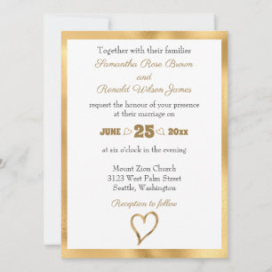 Simple Open Faux Gold Heart Wedding Invitation