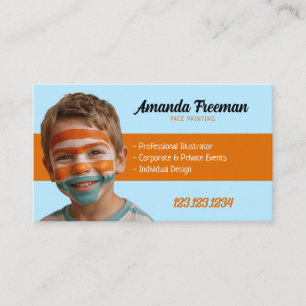 Simple Orange and Light Blue Party Face Painting Business Card